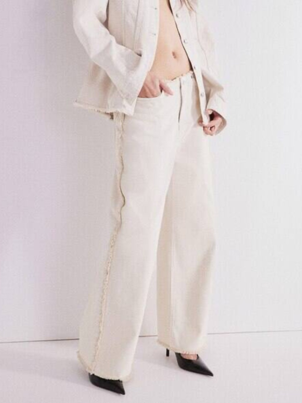 H&M beige Frilly Denim Pants
